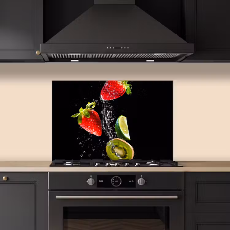Paraschizzi cucina - Frutta - Acqua - Nero - Natura morta Fragola - Kiwi — 5