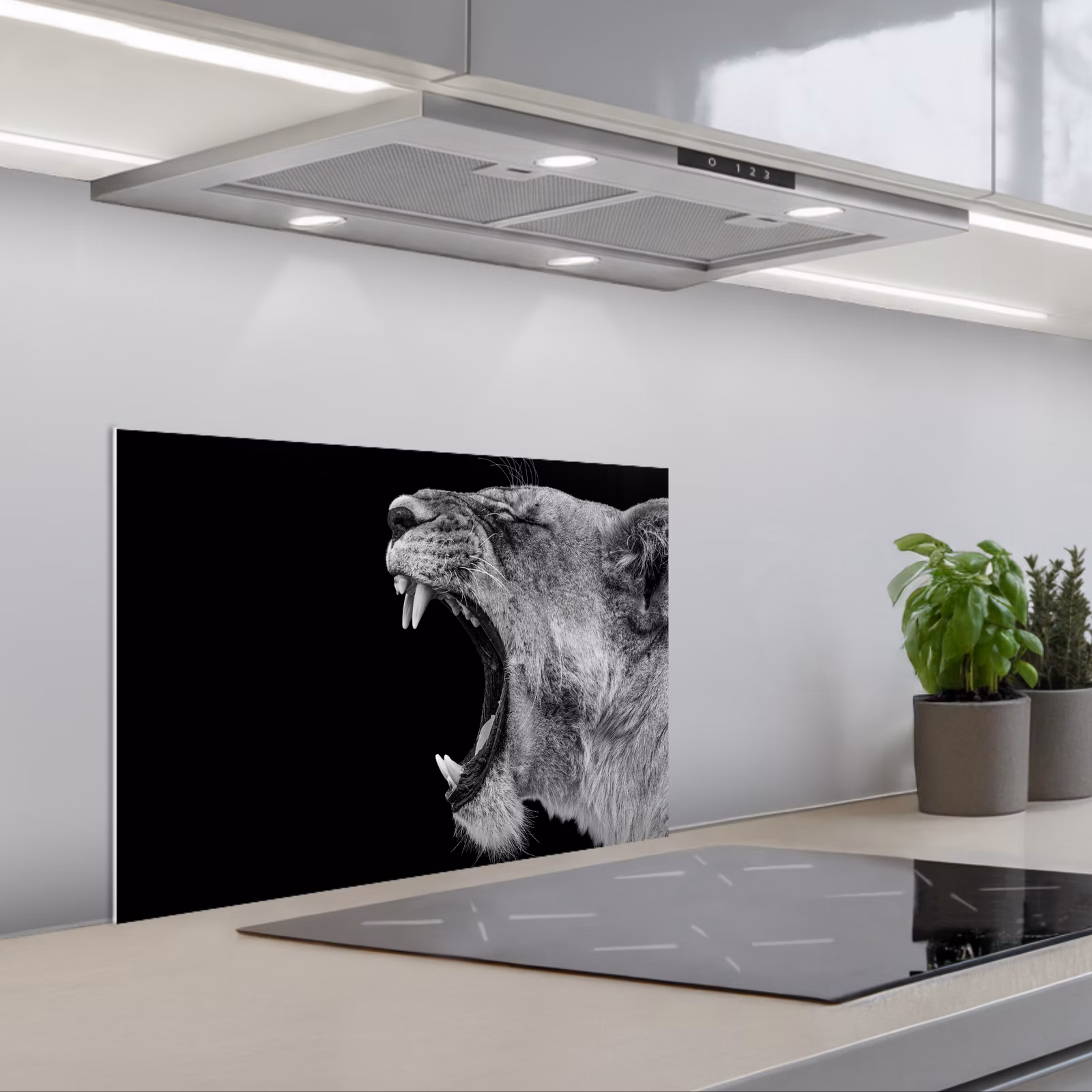Paraschizzi cucina - Animali - Leone - Nero - Bianco - Ritratto — 1