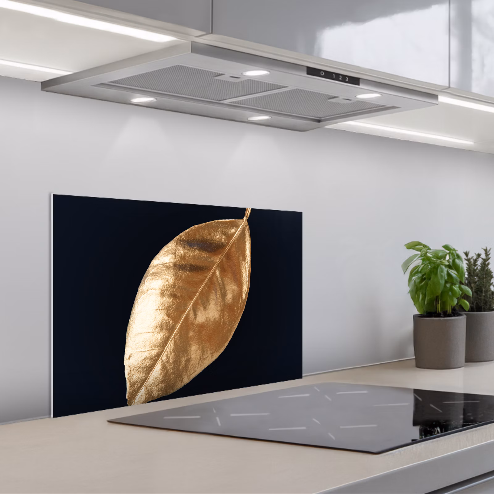 Paraschizzi cucina - Foglie - Nero e oro - Lusso - Natura - Piante — 1