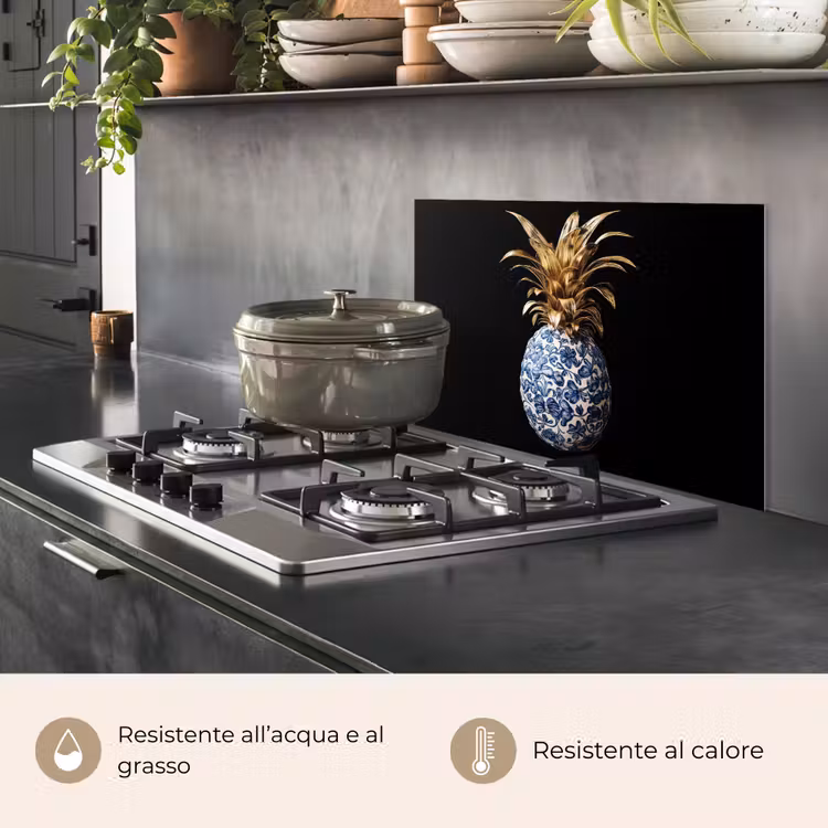 Paraschizzi cucina - Ananas - Motivo floreale - Oro - Delftware — 2