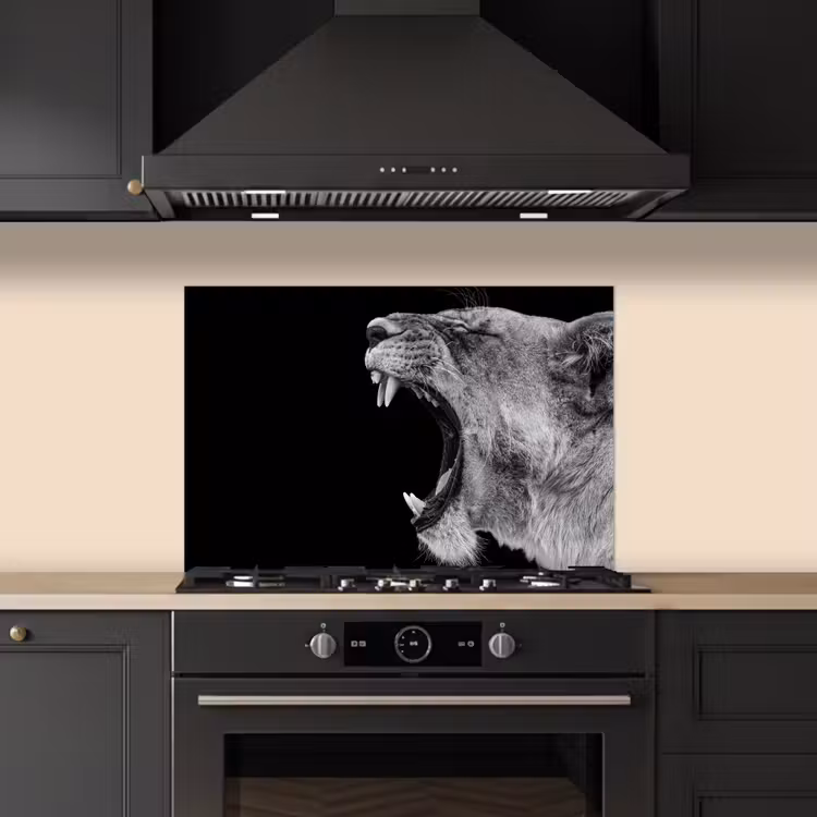 Paraschizzi cucina - Animali - Leone - Nero - Bianco - Ritratto — 5
