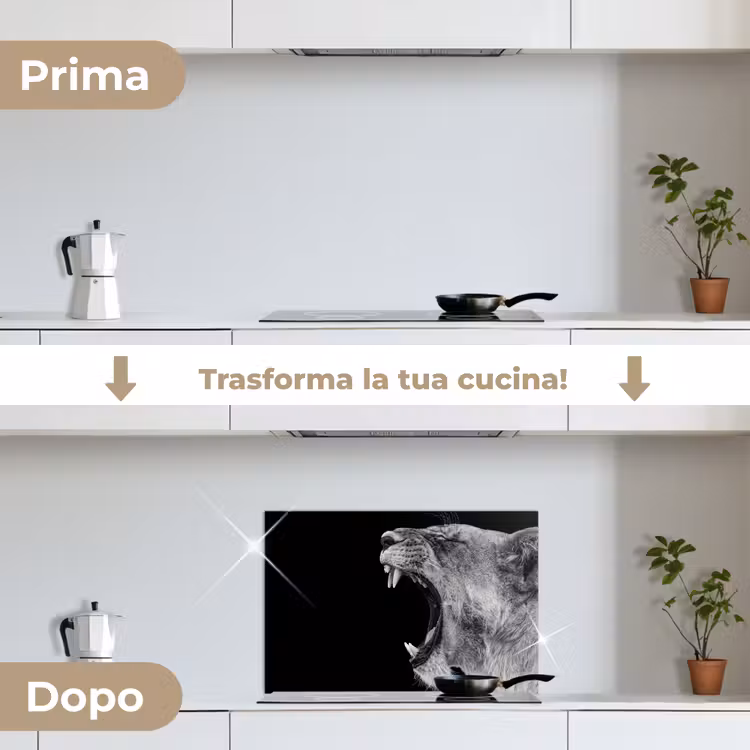Paraschizzi cucina - Animali - Leone - Nero - Bianco - Ritratto — 7