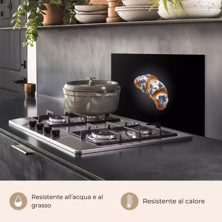Paraschizzi cucina - Croissant - Motivo floreale - Blu Delft — 2