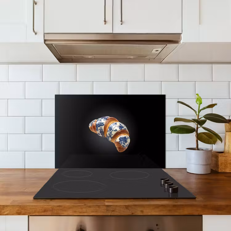 Paraschizzi cucina - Croissant - Motivo floreale - Blu Delft — 3