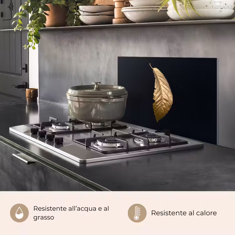 Paraschizzi cucina - Foglie - Lusso - Oro - Nero - Natura — 2