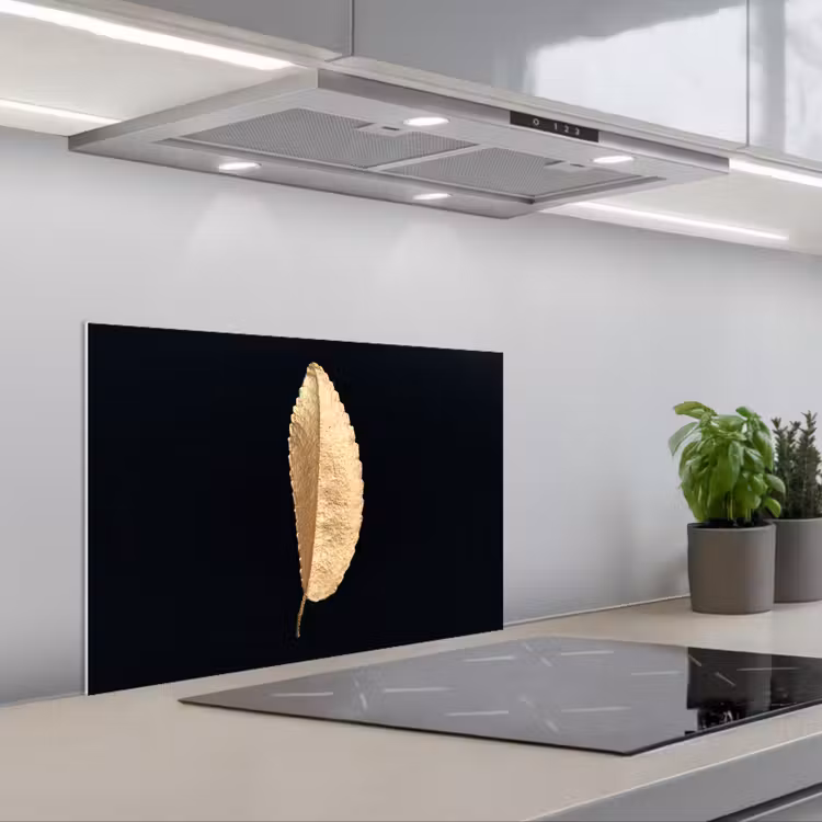 Paraschizzi cucina - Foglie - Nero e oro - Lusso - Chic - Natura — 1