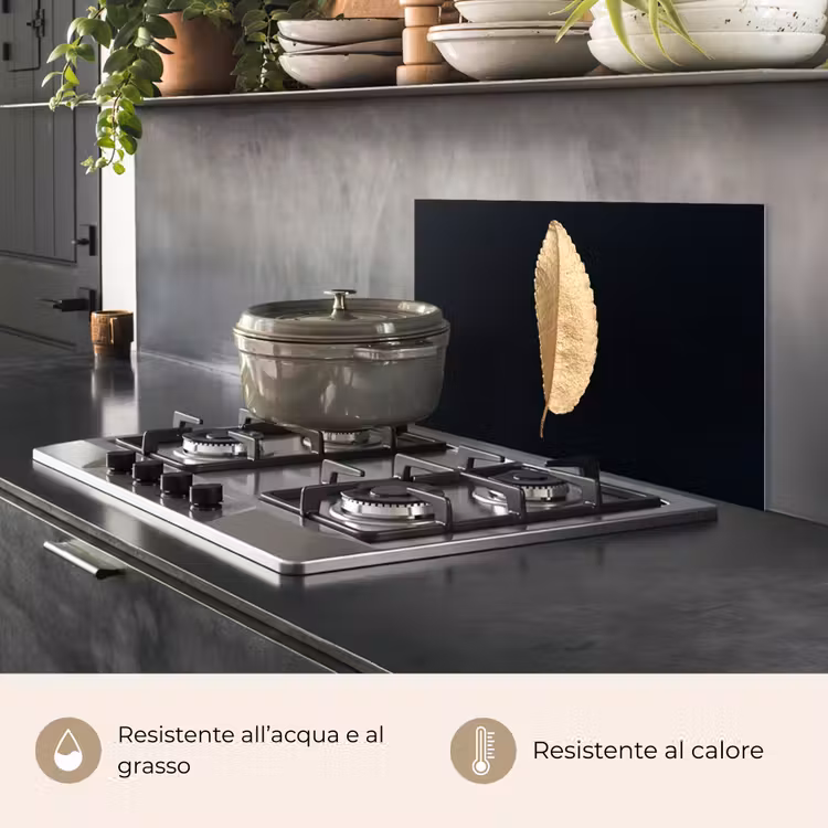 Paraschizzi cucina - Foglie - Nero e oro - Lusso - Chic - Natura — 2