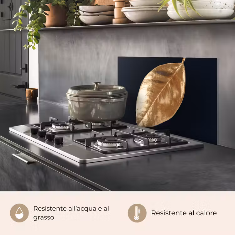 Paraschizzi cucina - Foglie - Nero e oro - Lusso - Natura - Piante — 2