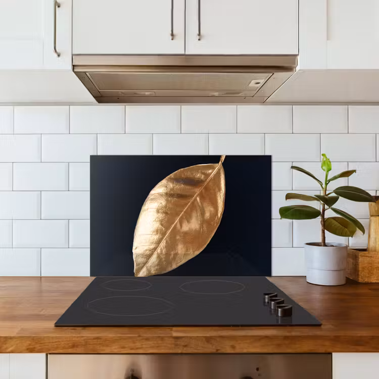 Paraschizzi cucina - Foglie - Nero e oro - Lusso - Natura - Piante — 3