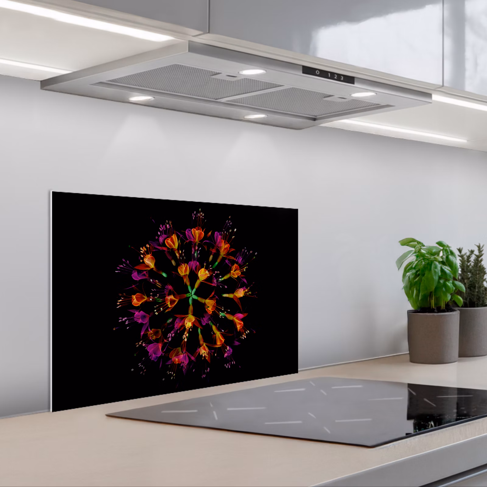 Paraschizzi cucina - Fiori - Arancione - Rosa - Nero — 1