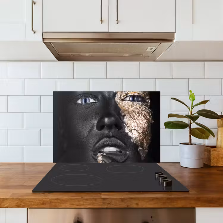 Paraschizzi cucina - Donna - Foglia d'oro - Nero - Pelle - Lusso — 3