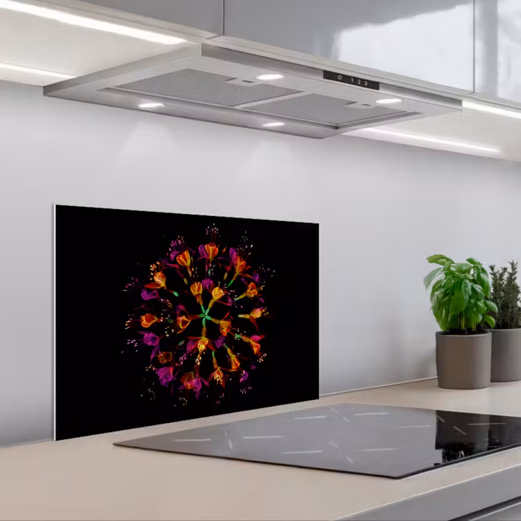 Paraschizzi cucina - Fiori - Arancione - Rosa - Nero — 1