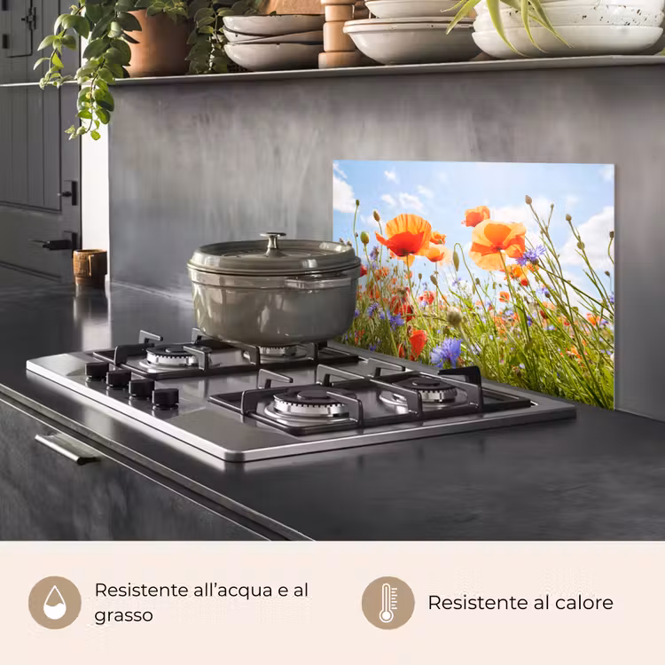 Paraschizzi cucina - Fiori - Papavero - Primavera - Natura - Rosso - Blu — 2