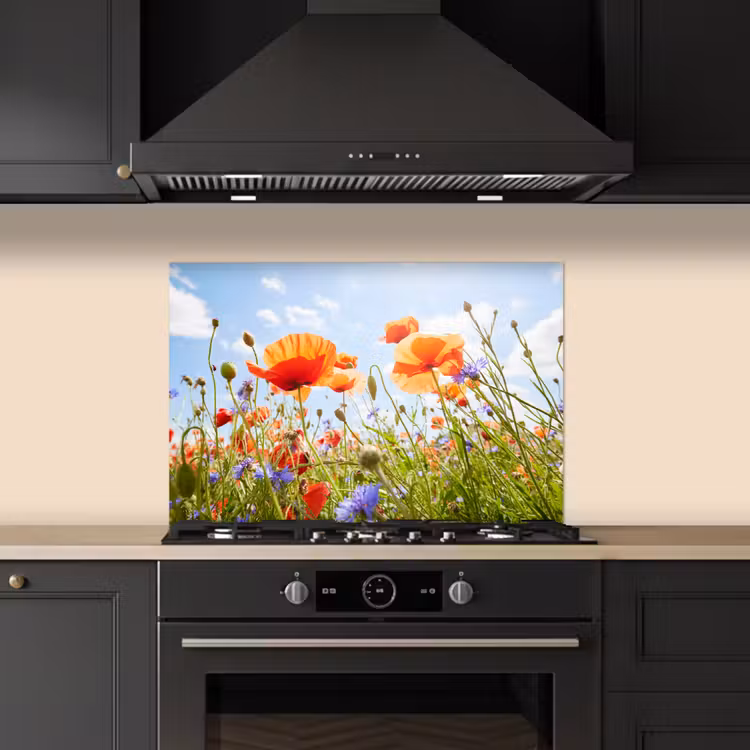 Paraschizzi cucina - Fiori - Papavero - Primavera - Natura - Rosso - Blu — 5