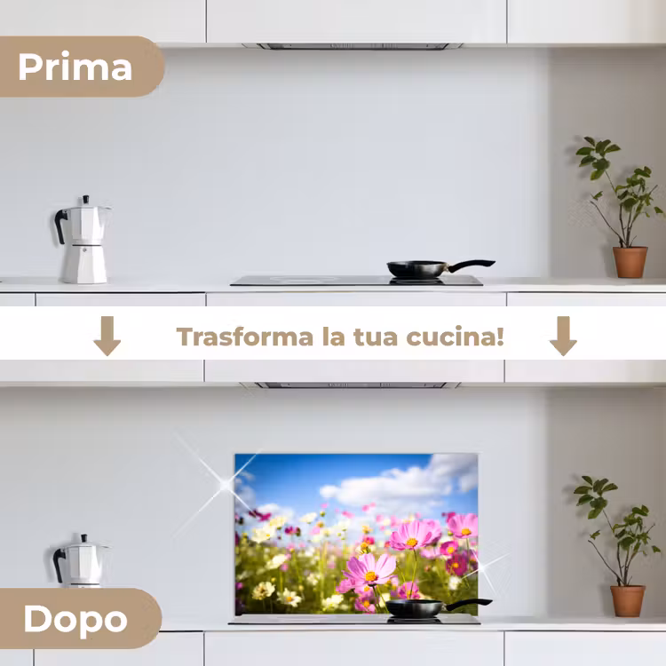 Paraschizzi cucina - Fiori - Prato - Viola - Erba - Bianco - Nuvole - Blu — 7