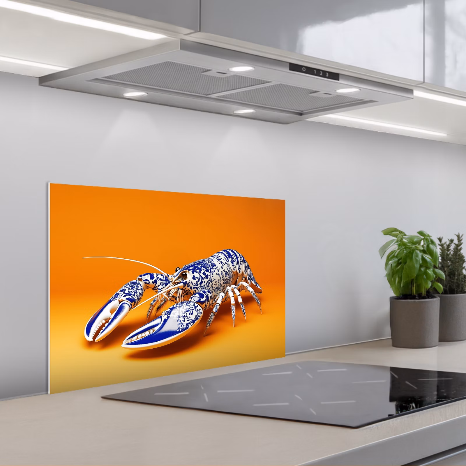 Paraschizzi cucina - Aragosta - Blu Delft - Scudo - Resistente - Arancione — 1