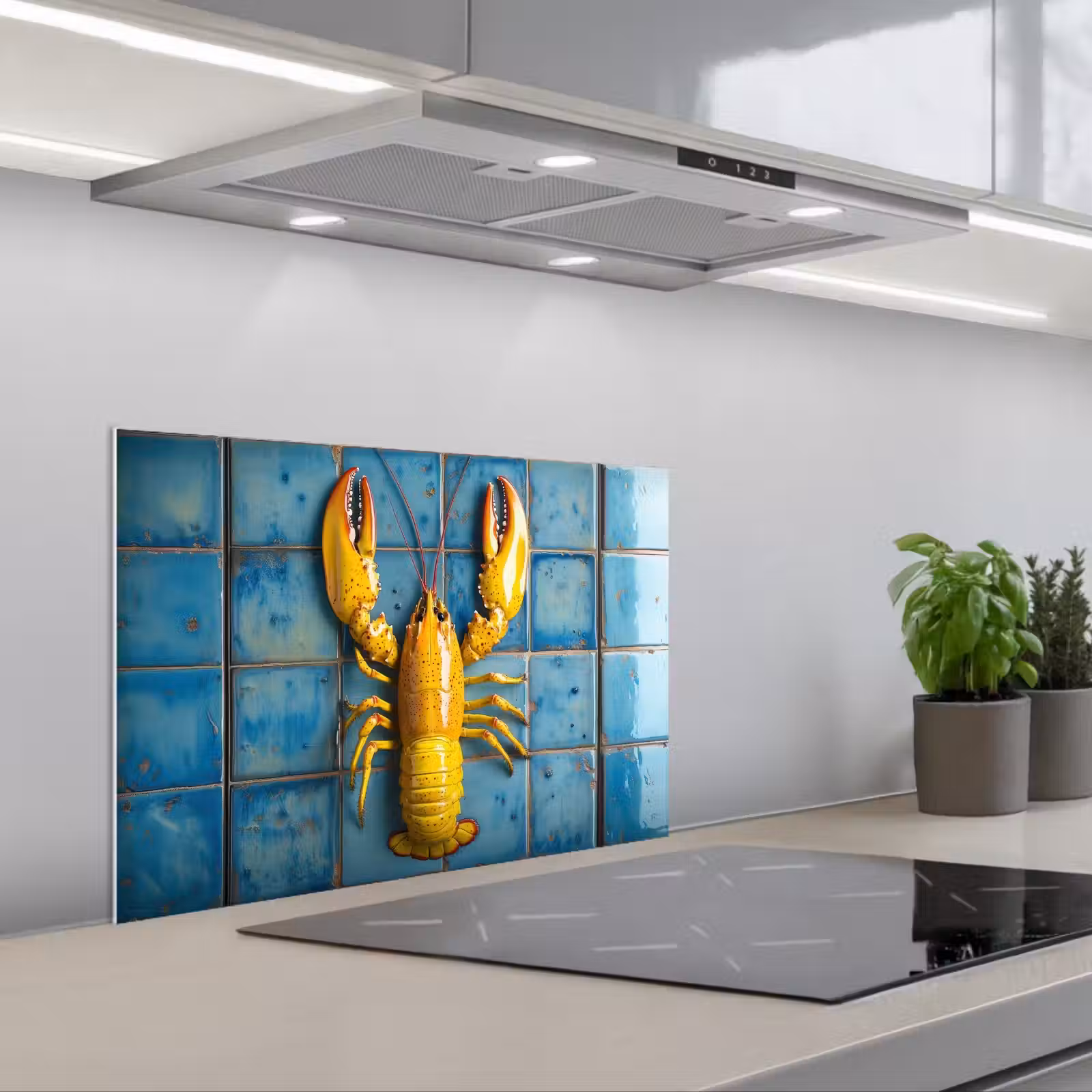 Paraschizzi cucina - Cancro - Giallo - Blu - Piastrelle — 1