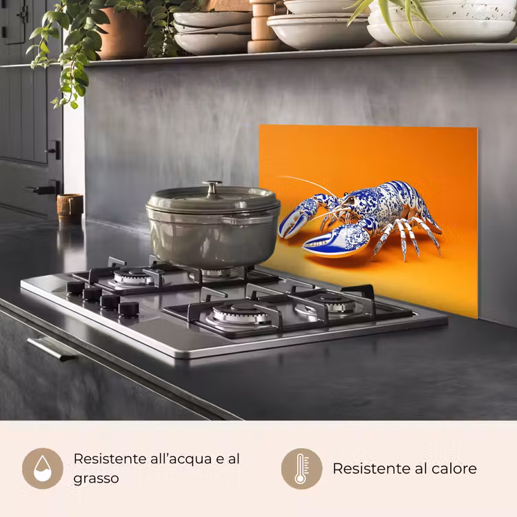 Paraschizzi cucina - Aragosta - Blu Delft - Scudo - Resistente - Arancione — 2