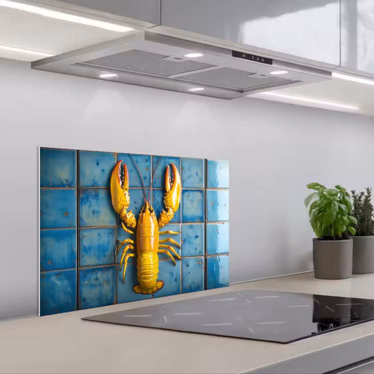 Paraschizzi cucina - Cancro - Giallo - Blu - Piastrelle — 1