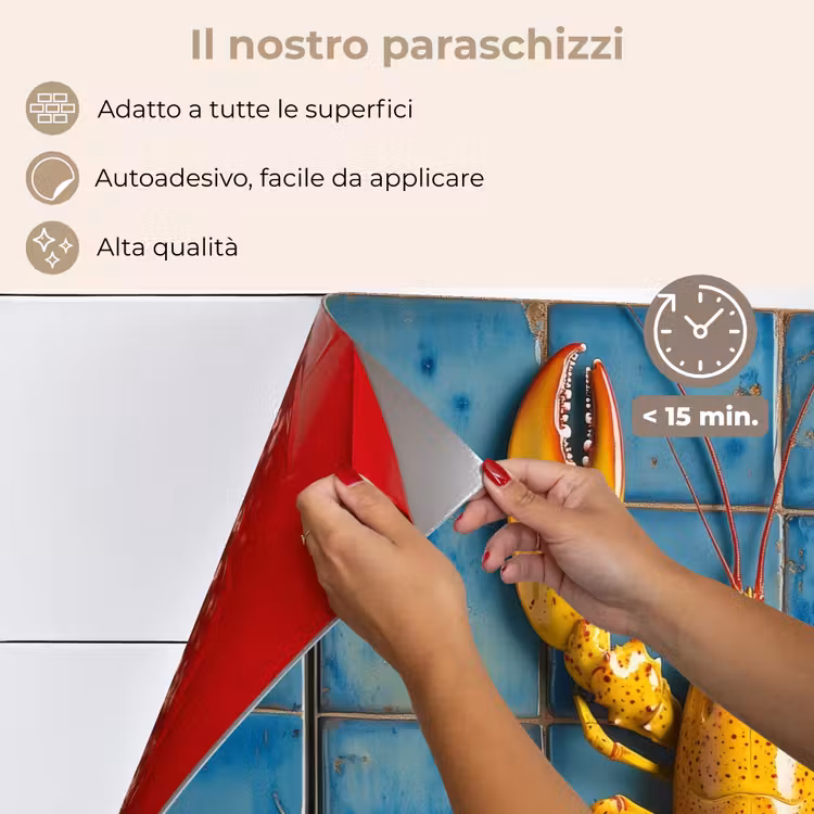 Paraschizzi cucina - Cancro - Giallo - Blu - Piastrelle — 4