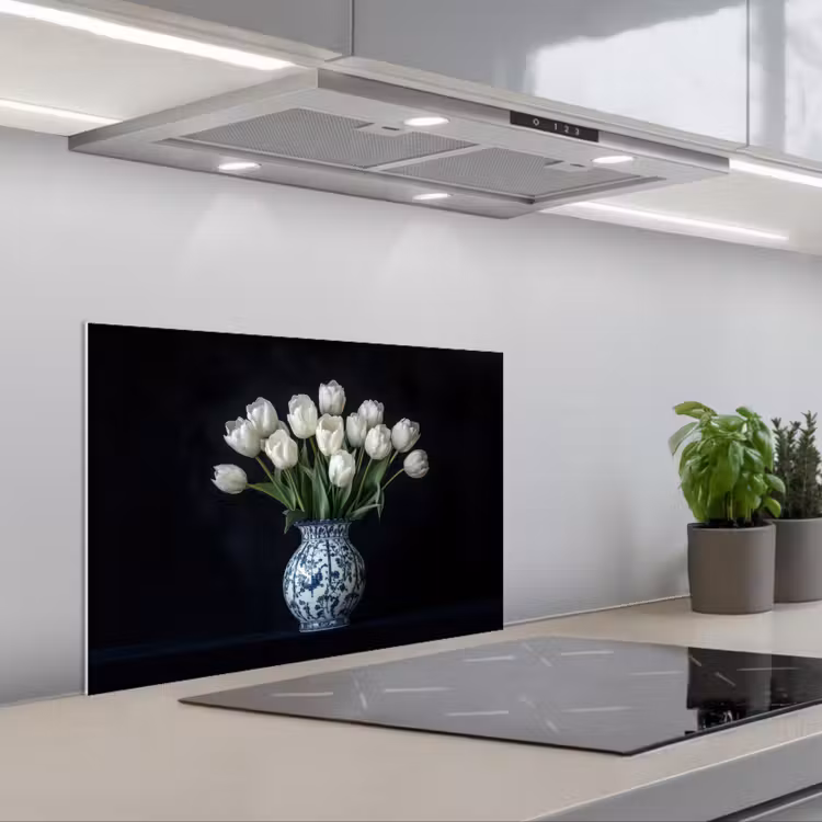 Paraschizzi cucina - Bianco - Fiori - Tulipani - Vaso — 1