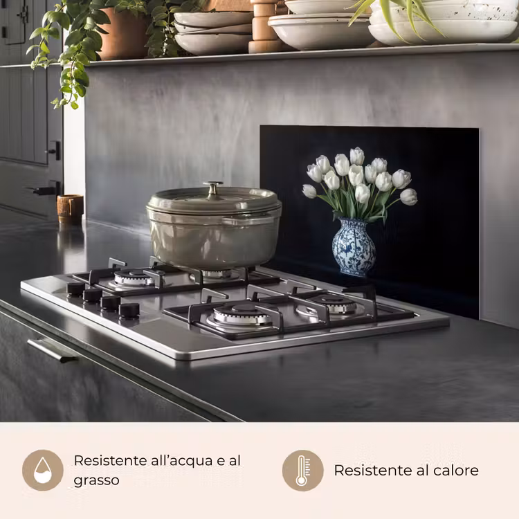 Paraschizzi cucina - Bianco - Fiori - Tulipani - Vaso — 2