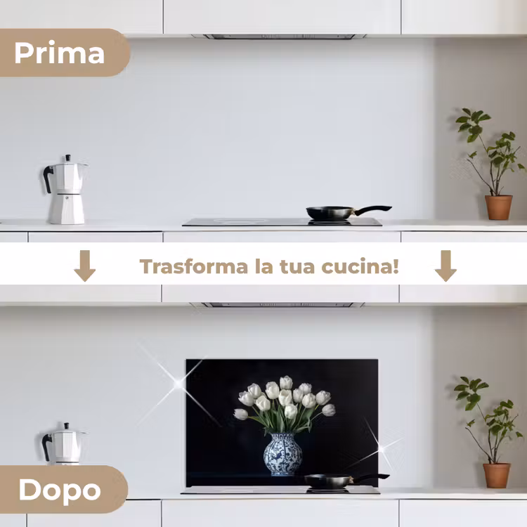 Paraschizzi cucina - Bianco - Fiori - Tulipani - Vaso — 7