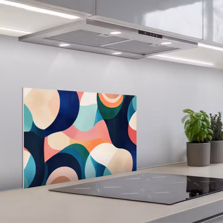 Paraschizzi cucina - Astratto - Blu - Rosa — 1