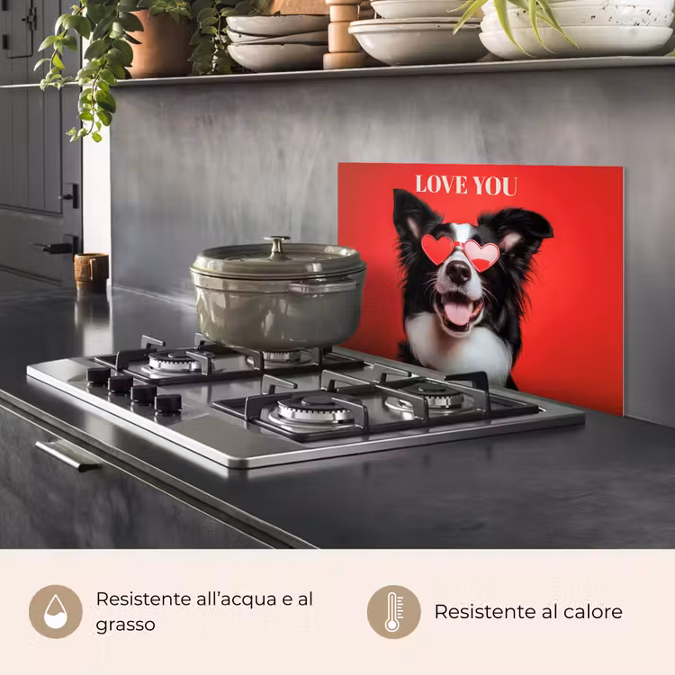 Paraschizzi cucina - Cane - Occhiali a cuore - Loveyou - Rosso — 2