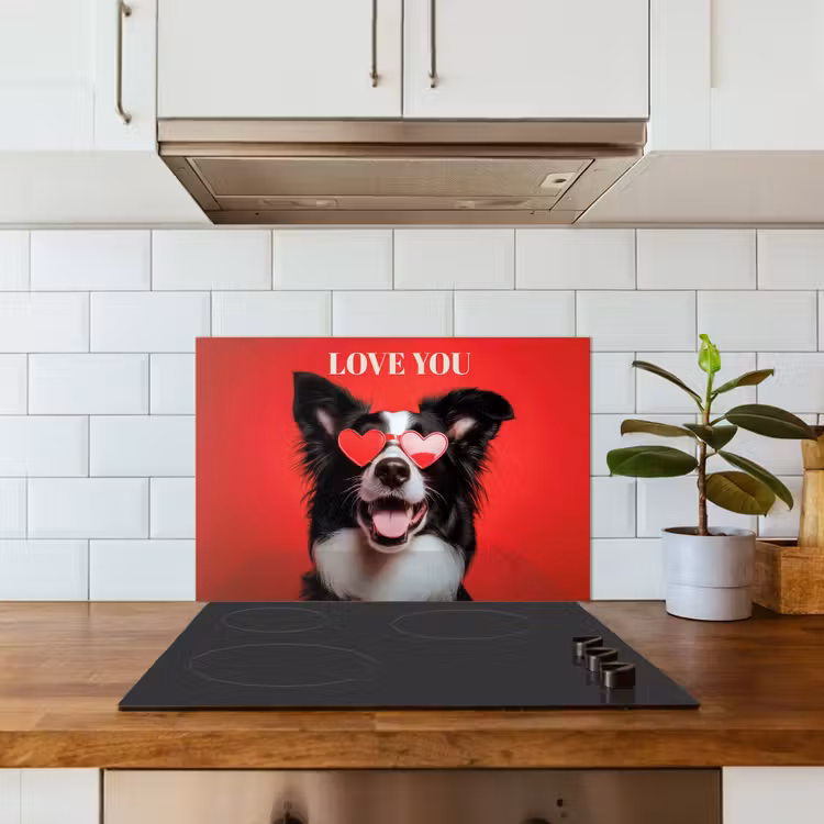 Paraschizzi cucina - Cane - Occhiali a cuore - Loveyou - Rosso — 3
