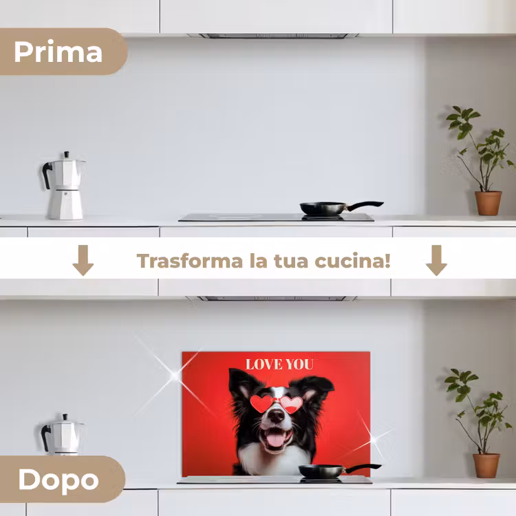 Paraschizzi cucina - Cane - Occhiali a cuore - Loveyou - Rosso — 7