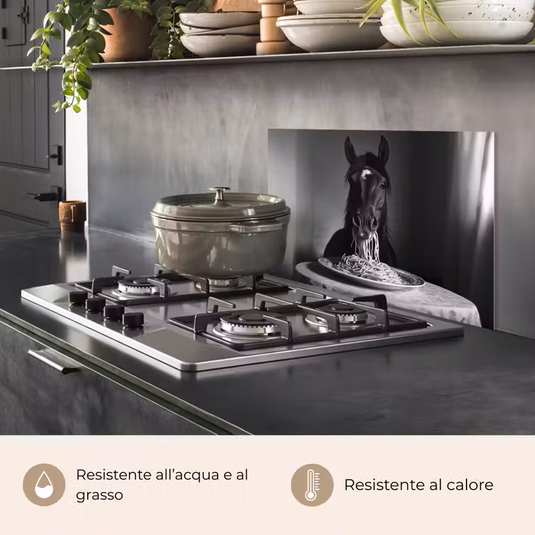 Paraschizzi cucina - Cavallo - Piatto - Pasta - Tovaglia - Bianco e nero - Animali — 2
