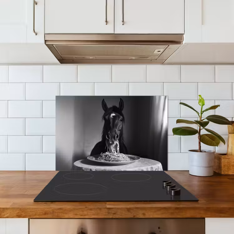 Paraschizzi cucina - Cavallo - Piatto - Pasta - Tovaglia - Bianco e nero - Animali — 3