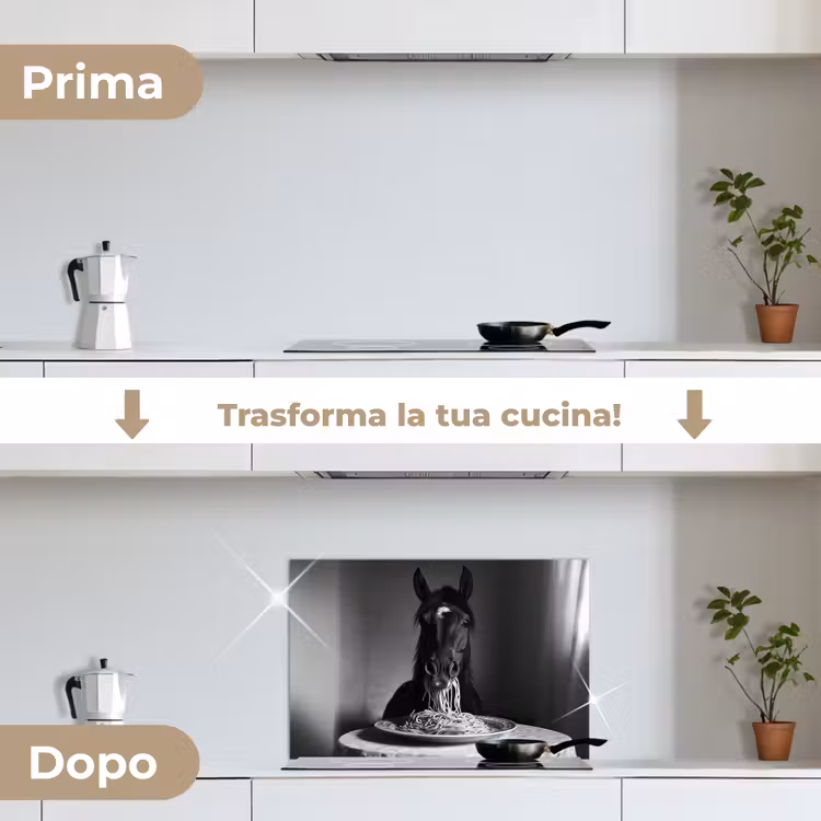 Paraschizzi cucina - Cavallo - Piatto - Pasta - Tovaglia - Bianco e nero - Animali — 7