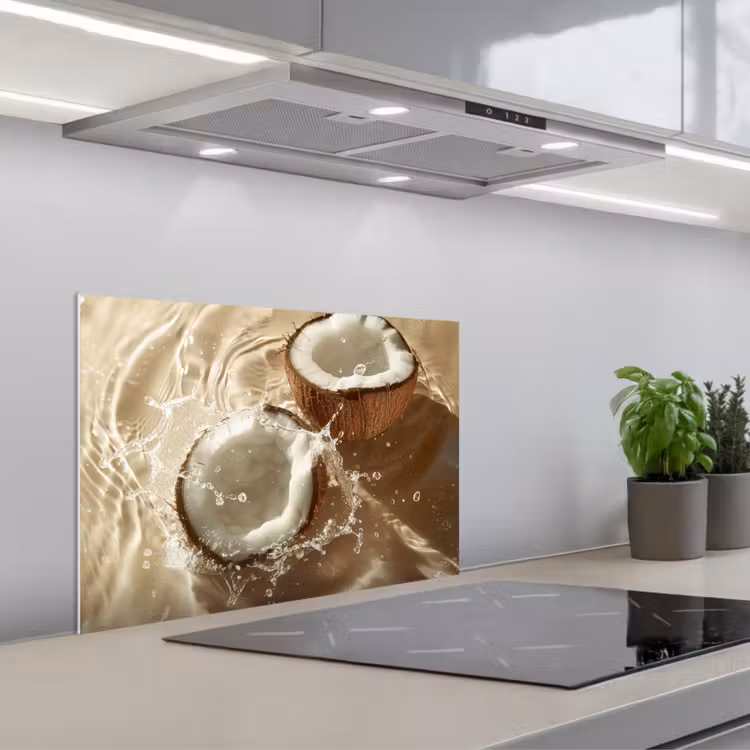 Paraschizzi cucina - Acqua di cocco - Acqua - Beige - Spruzzi — 1