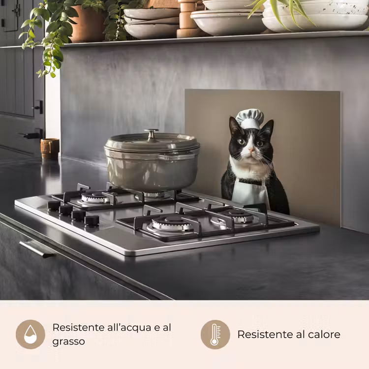 Paraschizzi cucina - Gatto - Abbigliamento da chef - Nero - Bianco — 2
