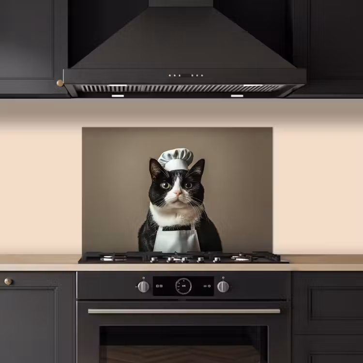 Paraschizzi cucina - Gatto - Abbigliamento da chef - Nero - Bianco — 5