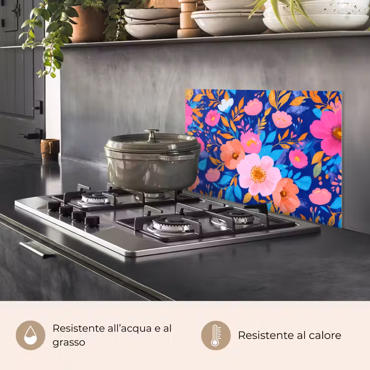 Paraschizzi cucina - Fiori - Blu - Rosa — 2