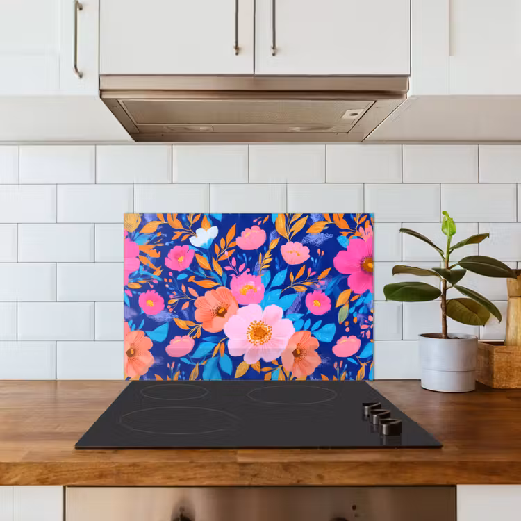 Paraschizzi cucina - Fiori - Blu - Rosa — 3