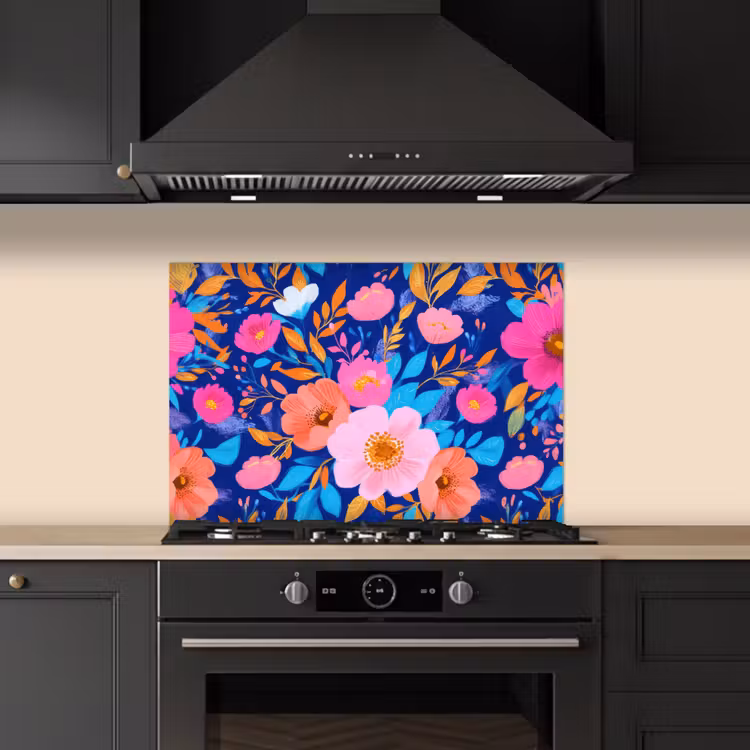 Paraschizzi cucina - Fiori - Blu - Rosa — 5