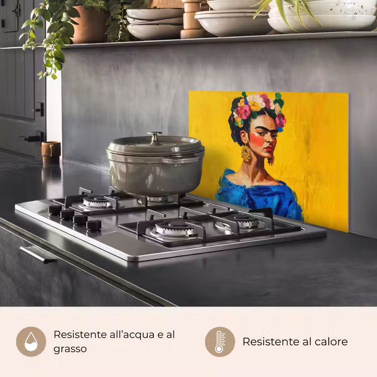 Paraschizzi cucina - Frida Kahlo - Donna - Giallo - Blu - Fiori — 2
