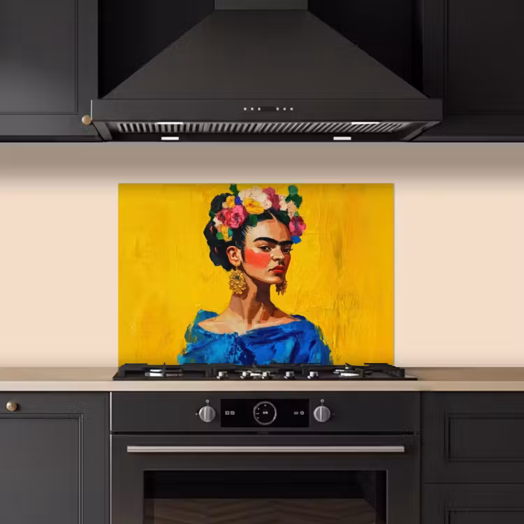Paraschizzi cucina - Frida Kahlo - Donna - Giallo - Blu - Fiori — 5