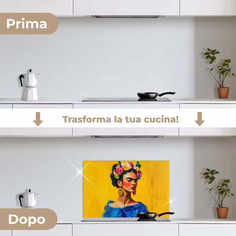 Paraschizzi cucina - Frida Kahlo - Donna - Giallo - Blu - Fiori — 7