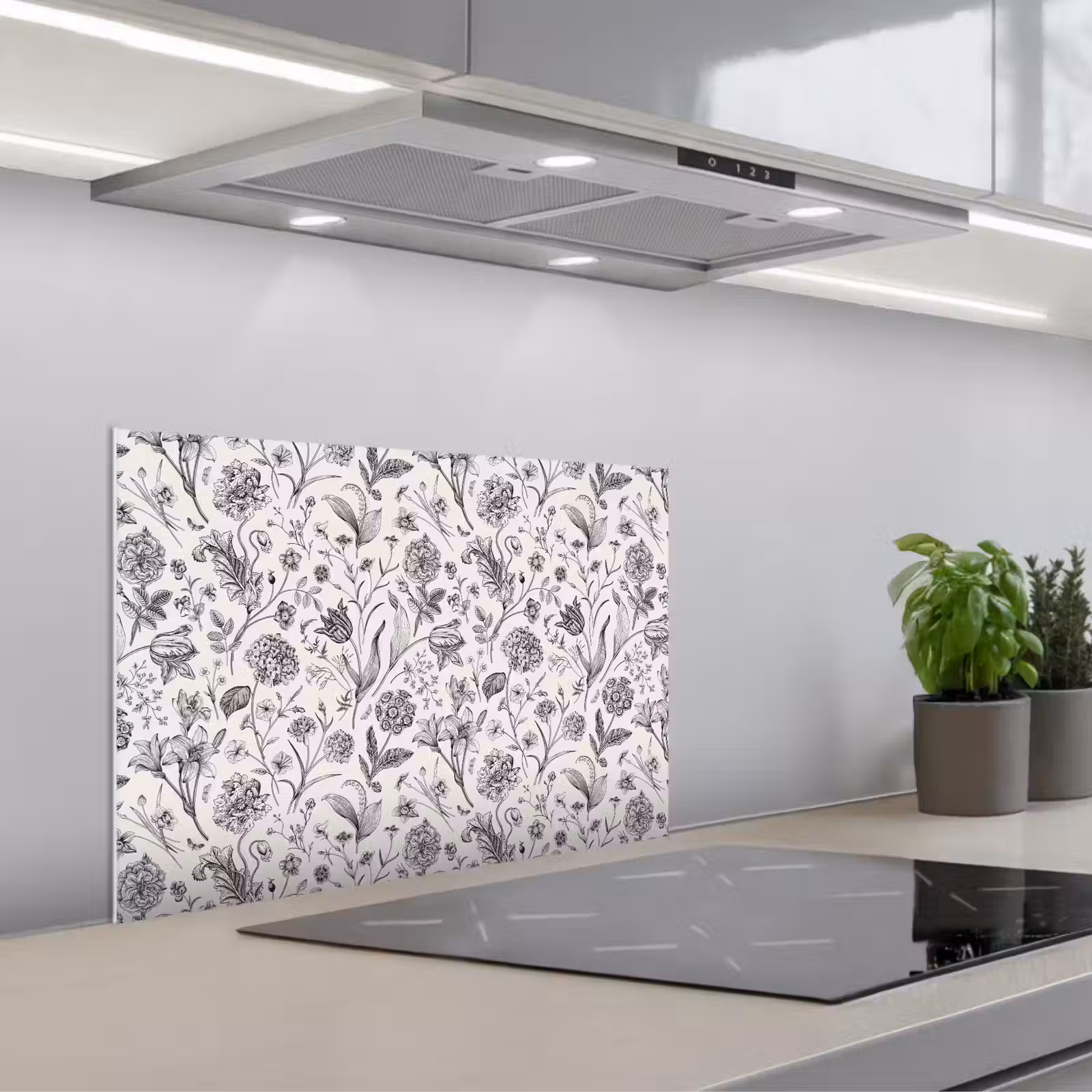 Paraschizzi cucina - Classico - Nero - Bianco - Floreale — 1