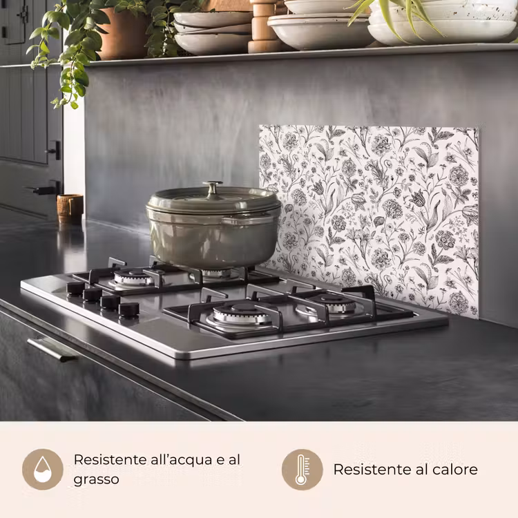 Paraschizzi cucina - Classico - Nero - Bianco - Floreale — 2