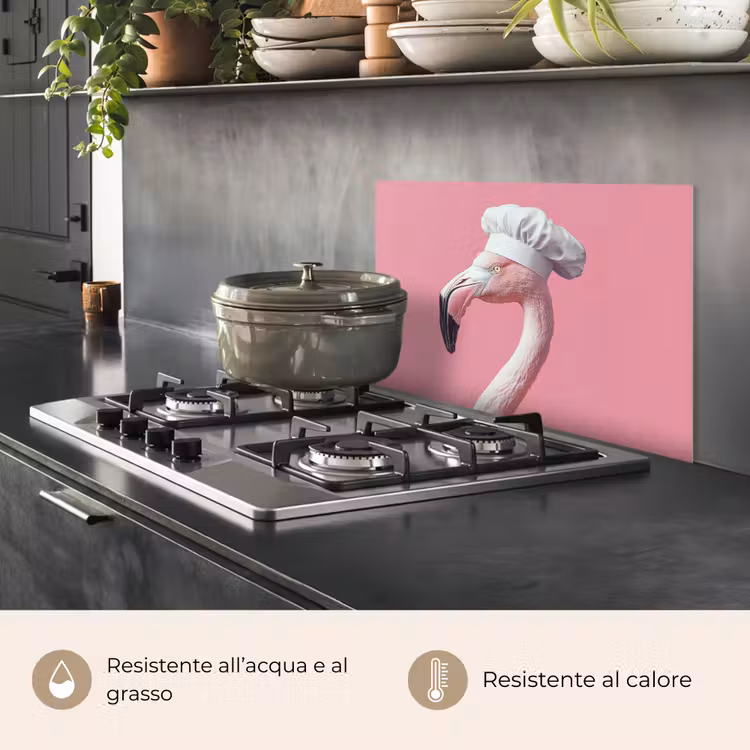 Paraschizzi cucina - Fenicottero - Rosa - Cappello da cuoco - Uccello — 2