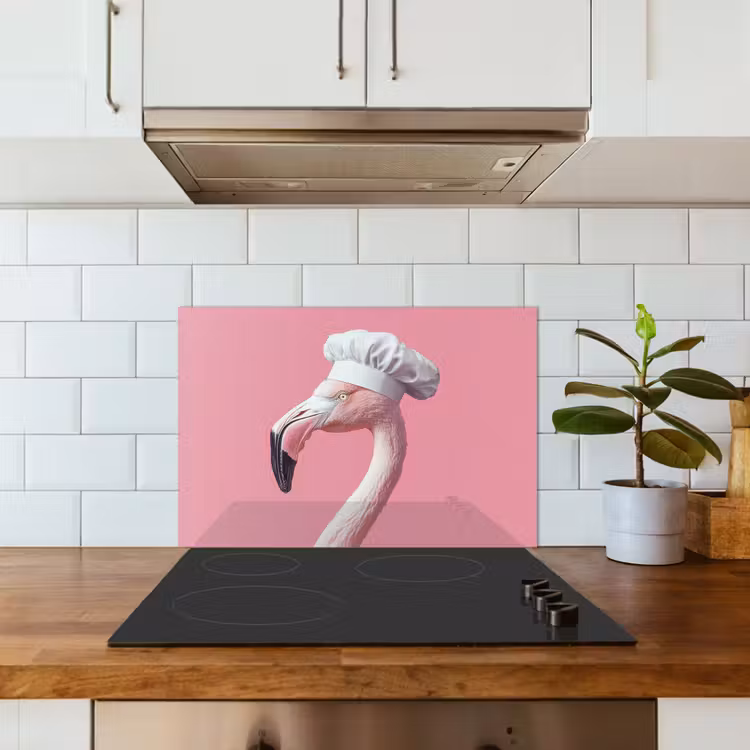 Paraschizzi cucina - Fenicottero - Rosa - Cappello da cuoco - Uccello — 3