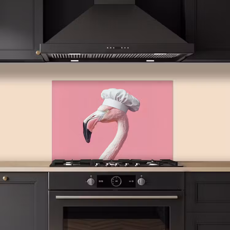 Paraschizzi cucina - Fenicottero - Rosa - Cappello da cuoco - Uccello — 5