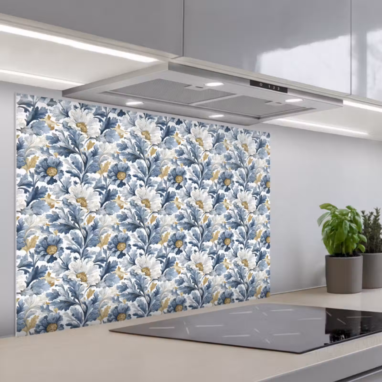 Paraschizzi cucina - Fiori - Bianco - Blu — 1
