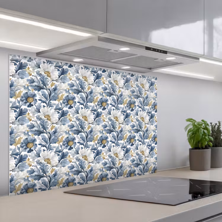Paraschizzi cucina - Fiori - Bianco - Blu — 1